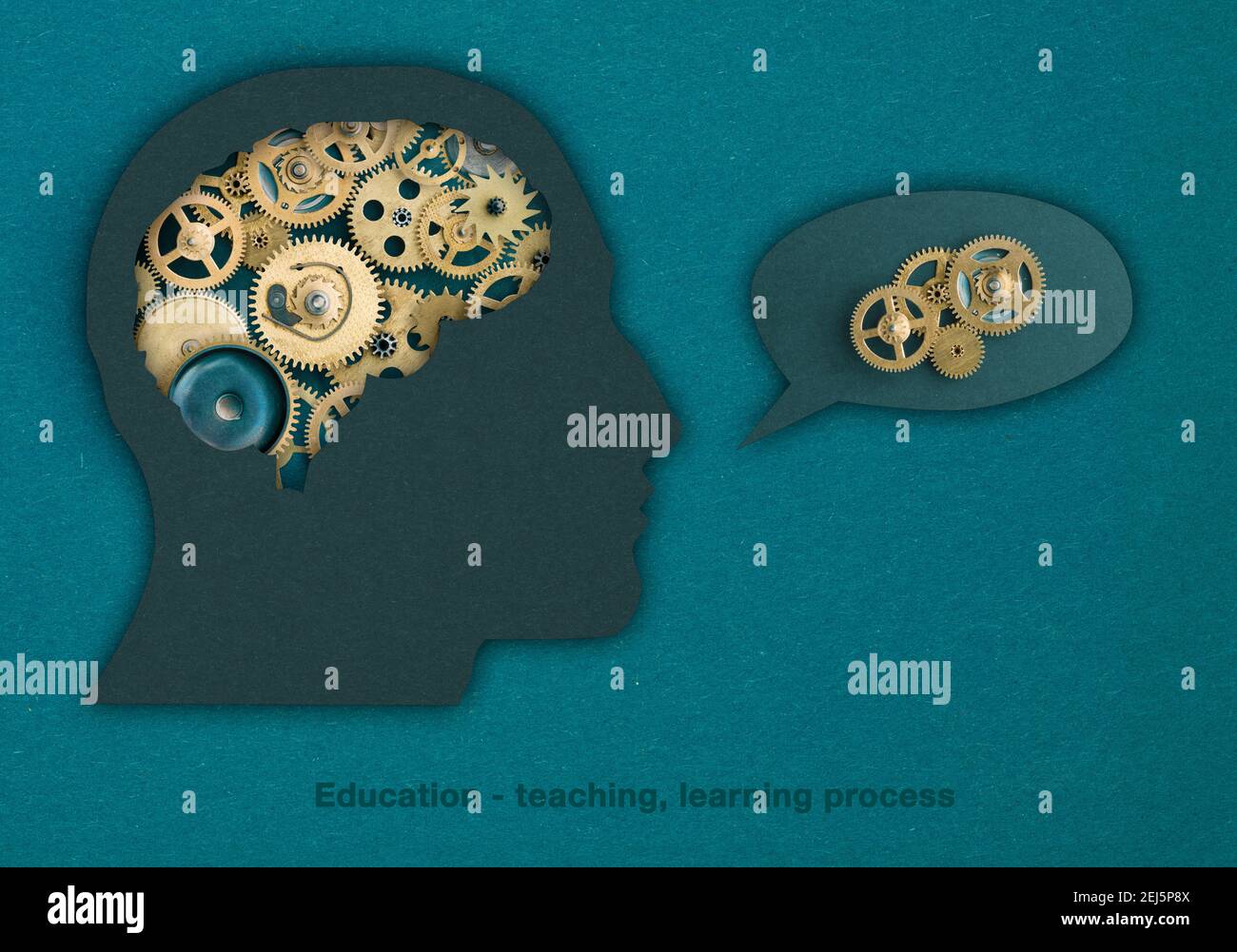 Brain function symbol,  mind  psychology as a human head with gear and cog symbols as a thinking concept Stock Photo