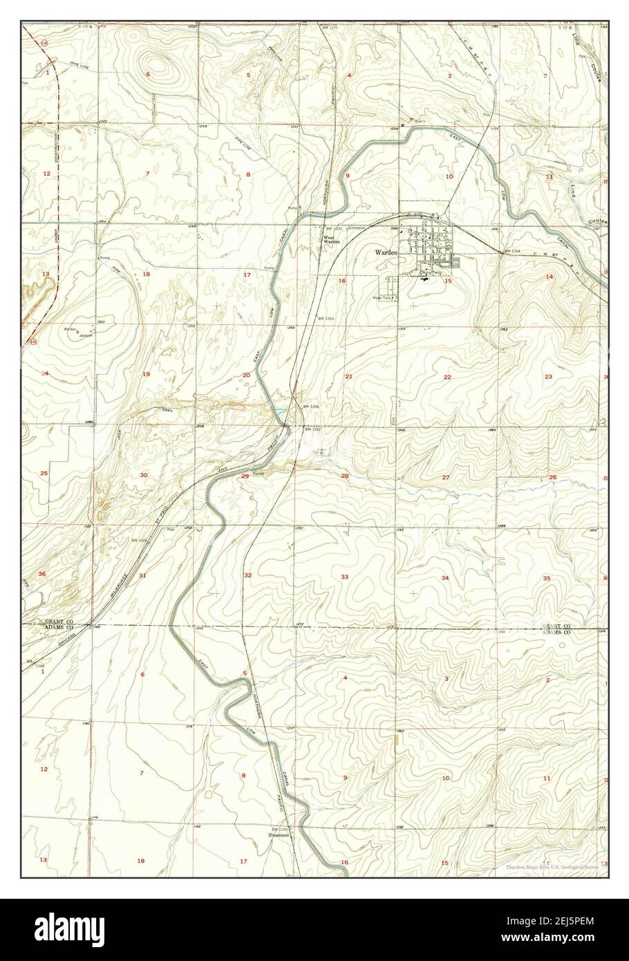 Warden, Washington, map 1954, 124000, United States of America by