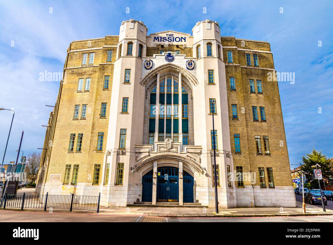 The Mission residential building converted from 1920s Empire Memorial Sailors' Hostel in Limehouse, London, UK Stock Photo