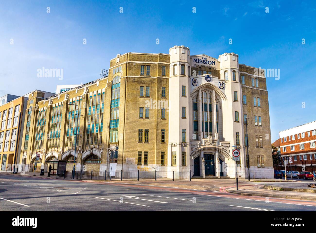 The Mission residential building converted from 1920s Empire Memorial Sailors' Hostel in Limehouse, London, UK Stock Photo