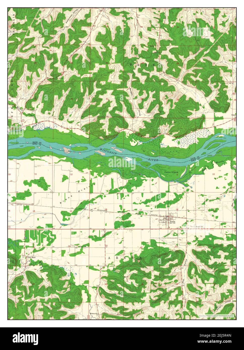 Arena, Wisconsin, map 1962, 124000, United States of America by