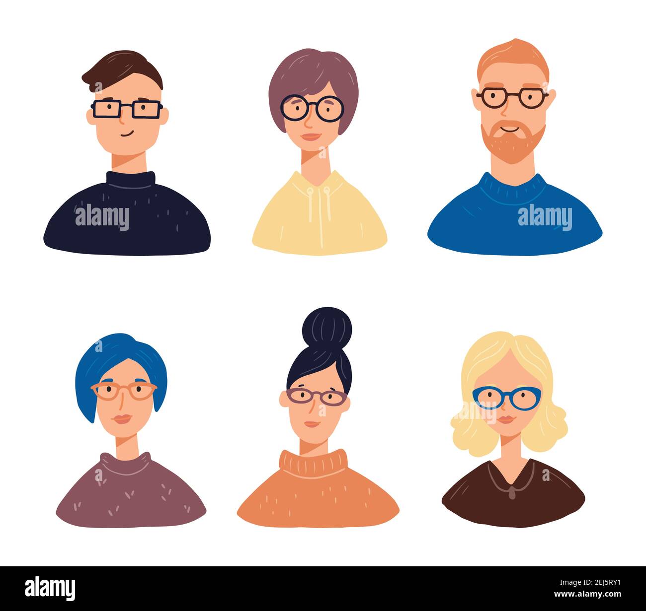 Set of young people charactar avatars with different hair, clothes ...