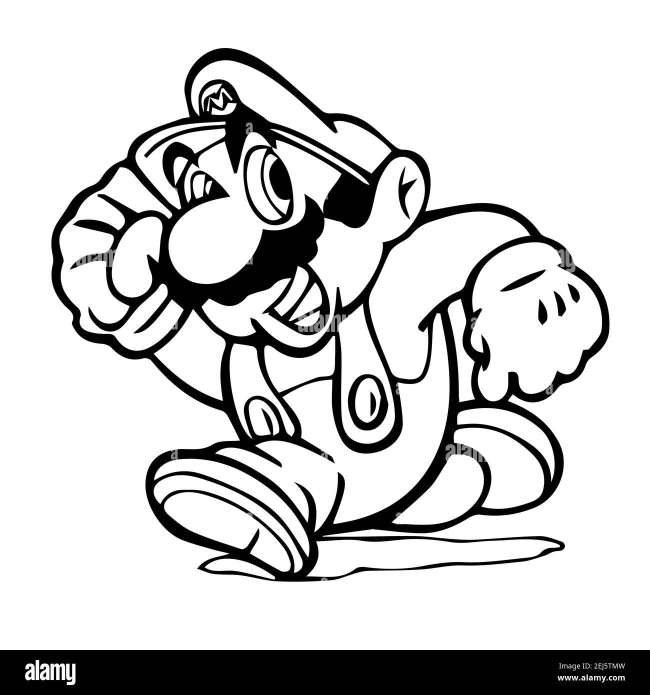 Mario pixel art printed on poster, Mario is a fictional character in the Mario video game franchise, created by Nintendo Stock Vector