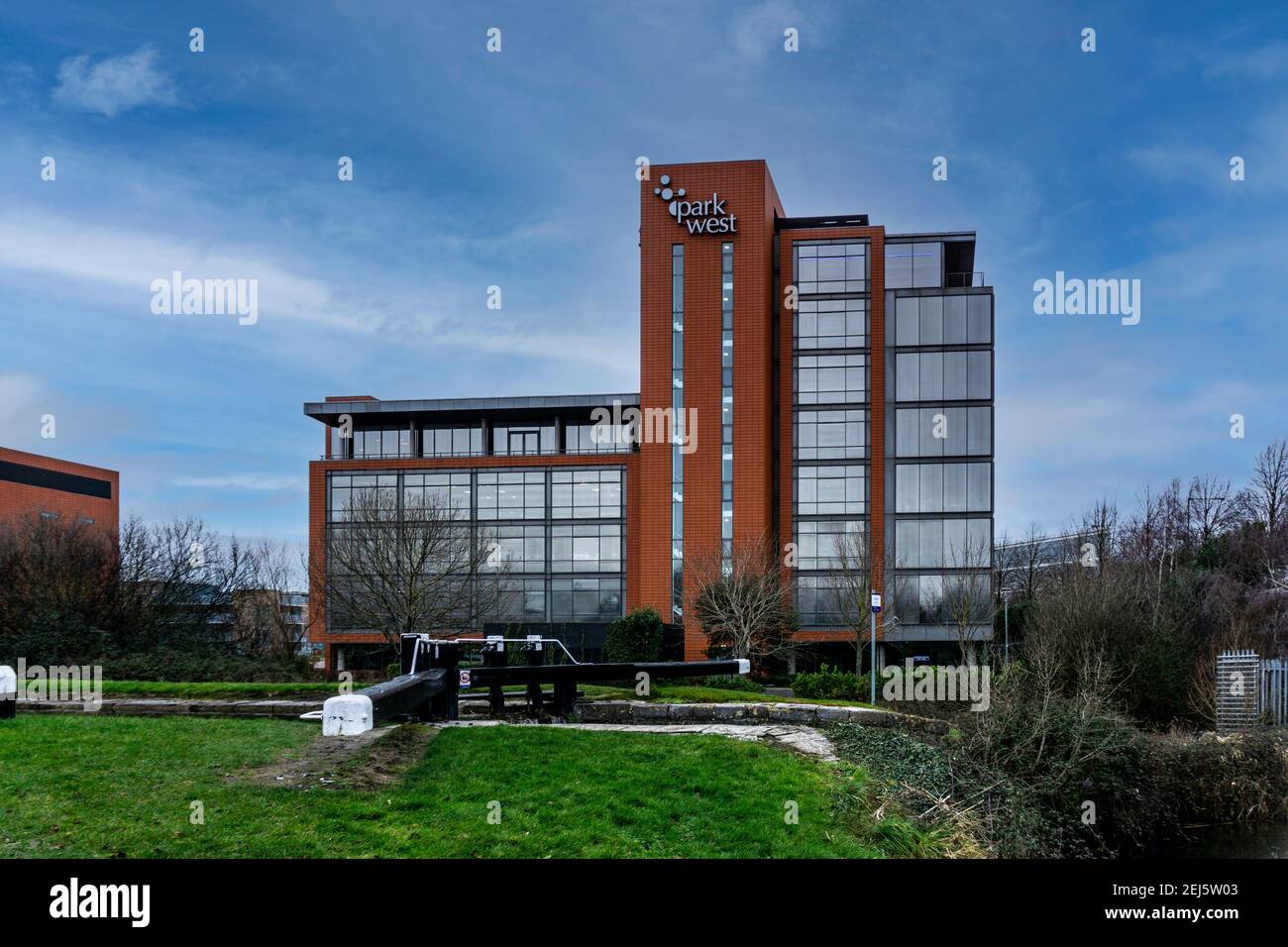 Park West Business Park,  one of the buildings in the Parkwest Business Park in Dublin, Ireland. It is located beside the 8th lock of the Grand Canal. Stock Photo