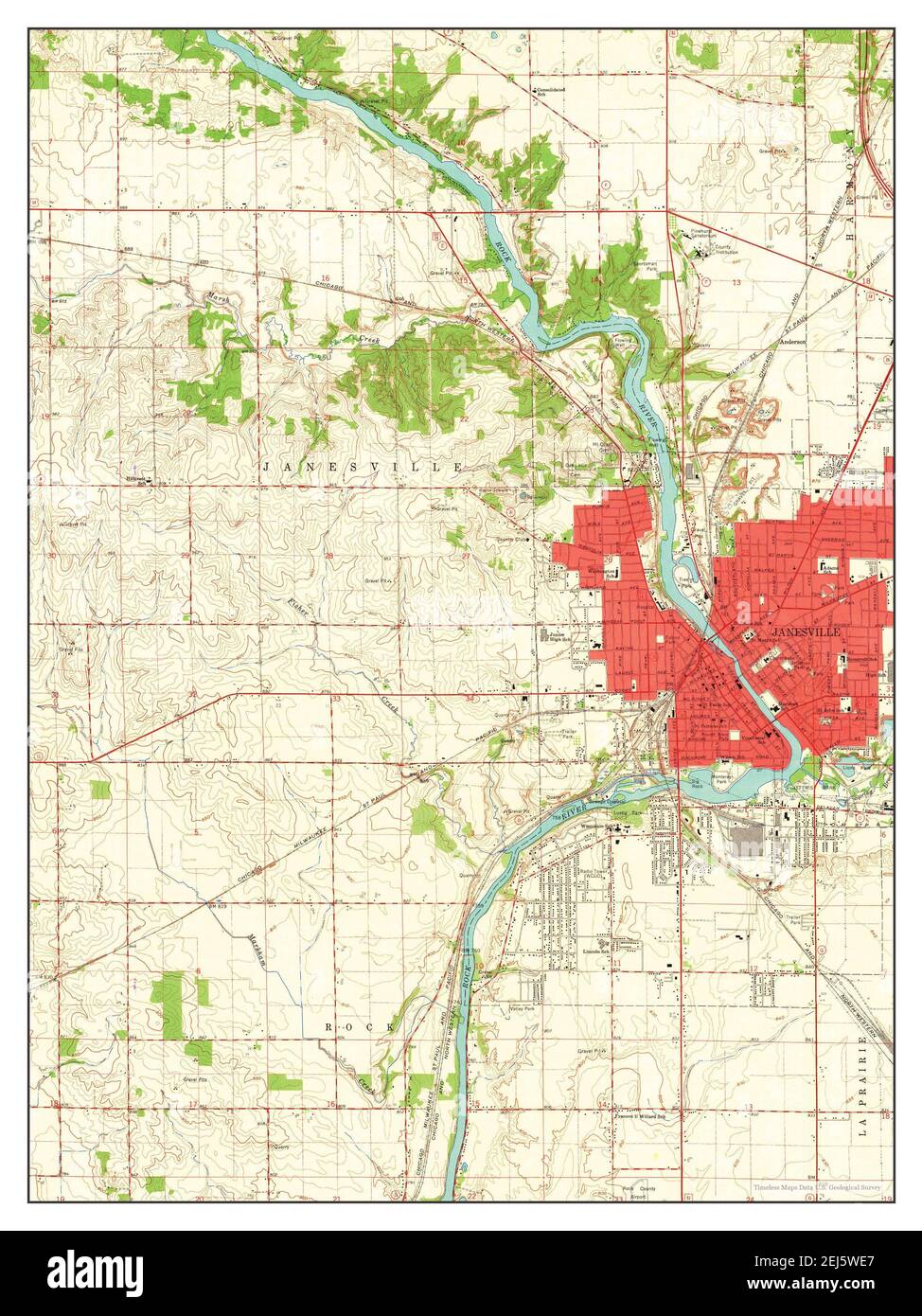 Janesville West, Wisconsin, map 1961, 1:24000, United States of America by Timeless Maps, data U.S. Geological Survey Stock Photo