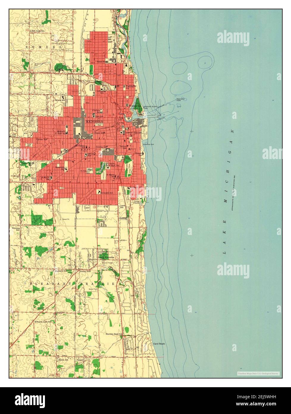 Kenosha, Wisconsin, map 1958, 124000, United States of America by
