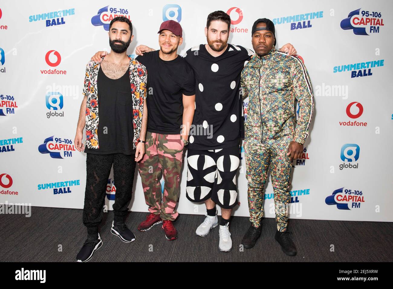 Rudimental on the red carpet of the media run at Capital's Summertime Ball with Vodafone at Wembley Stadium, London. This summer's hottest artists performed live for 80,000 Capital listeners at Wembley Stadium at the UK's biggest summer party. Performers included Camila Cabello, Shawn Mendes, Rita Ora, Charlie Puth, Jess Glyne, Craig David, Anne-Marie, Rudimental, Sean Paul, Clean Bandit, James Arthur, Sigala, Years & Years, Jax Jones, Raye, Jonas Blue, Mabel, Stefflon Don, Yungen and G-Eazy Stock Photo
