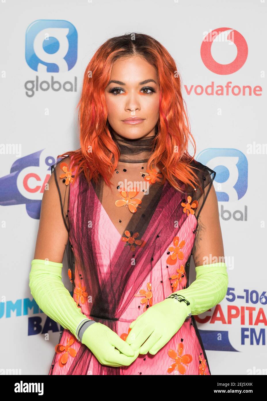 Rita Ora on the red carpet of the media run at Capital's Summertime Ball with Vodafone at Wembley Stadium, London. This summer's hottest artists performed live for 80,000 Capital listeners at Wembley Stadium at the UK's biggest summer party. Performers included Camila Cabello, Shawn Mendes, Rita Ora, Charlie Puth, Jess Glyne, Craig David, Anne-Marie, Rudimental, Sean Paul, Clean Bandit, James Arthur, Sigala, Years & Years, Jax Jones, Raye, Jonas Blue, Mabel, Stefflon Don, Yungen and G-Eazy Stock Photo