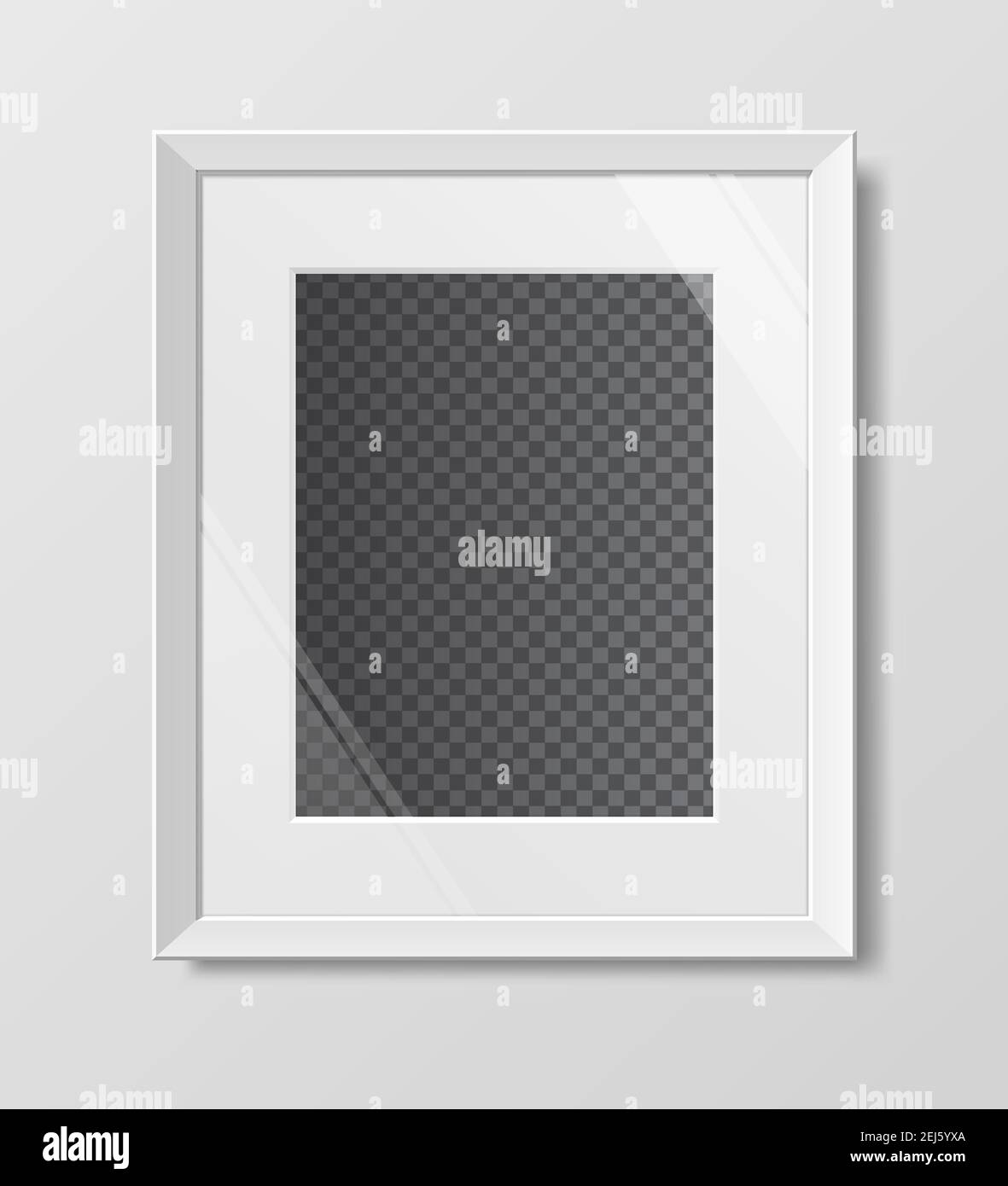 Empty realistic white frame on white walls. Template with transparency ...