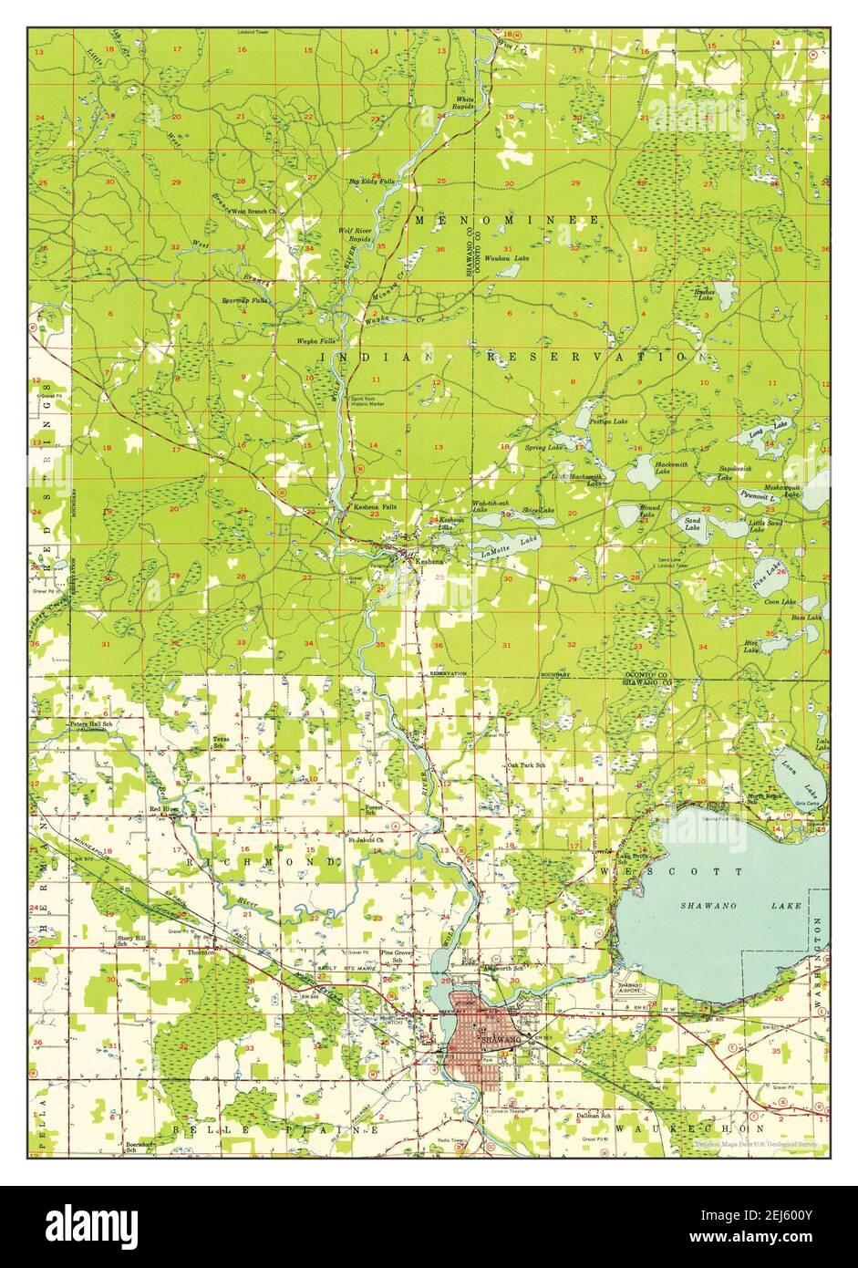 Shawano, Wisconsin, map 1954, 148000, United States of America by Timeless Maps, data U.S
