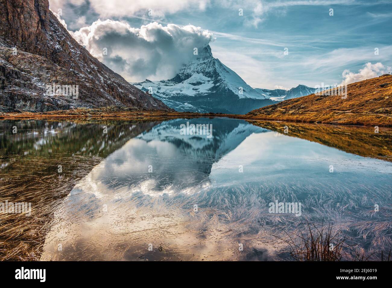 The Riffelsee, a lake near Zermatt. Switzerland. Stock Photo