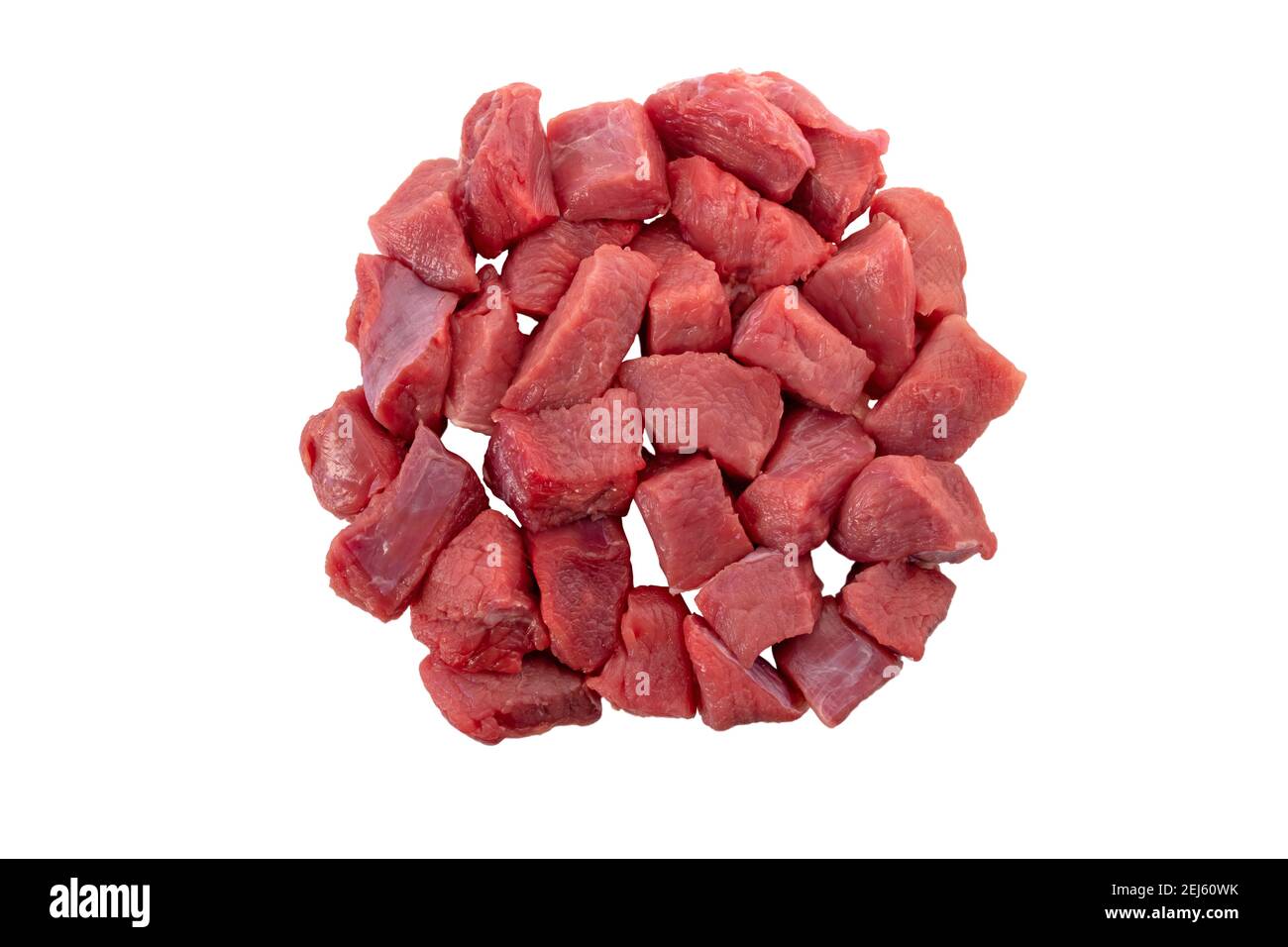 Beef red stew meat pieces isolated on white Stock Photo