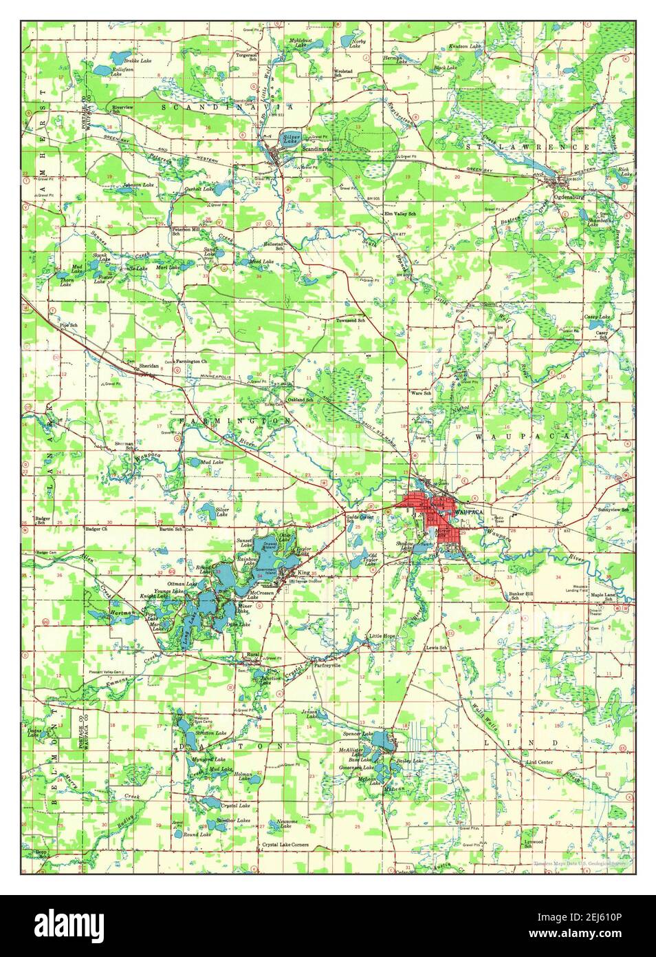 Waupaca, Wisconsin, map 1957, 148000, United States of America by