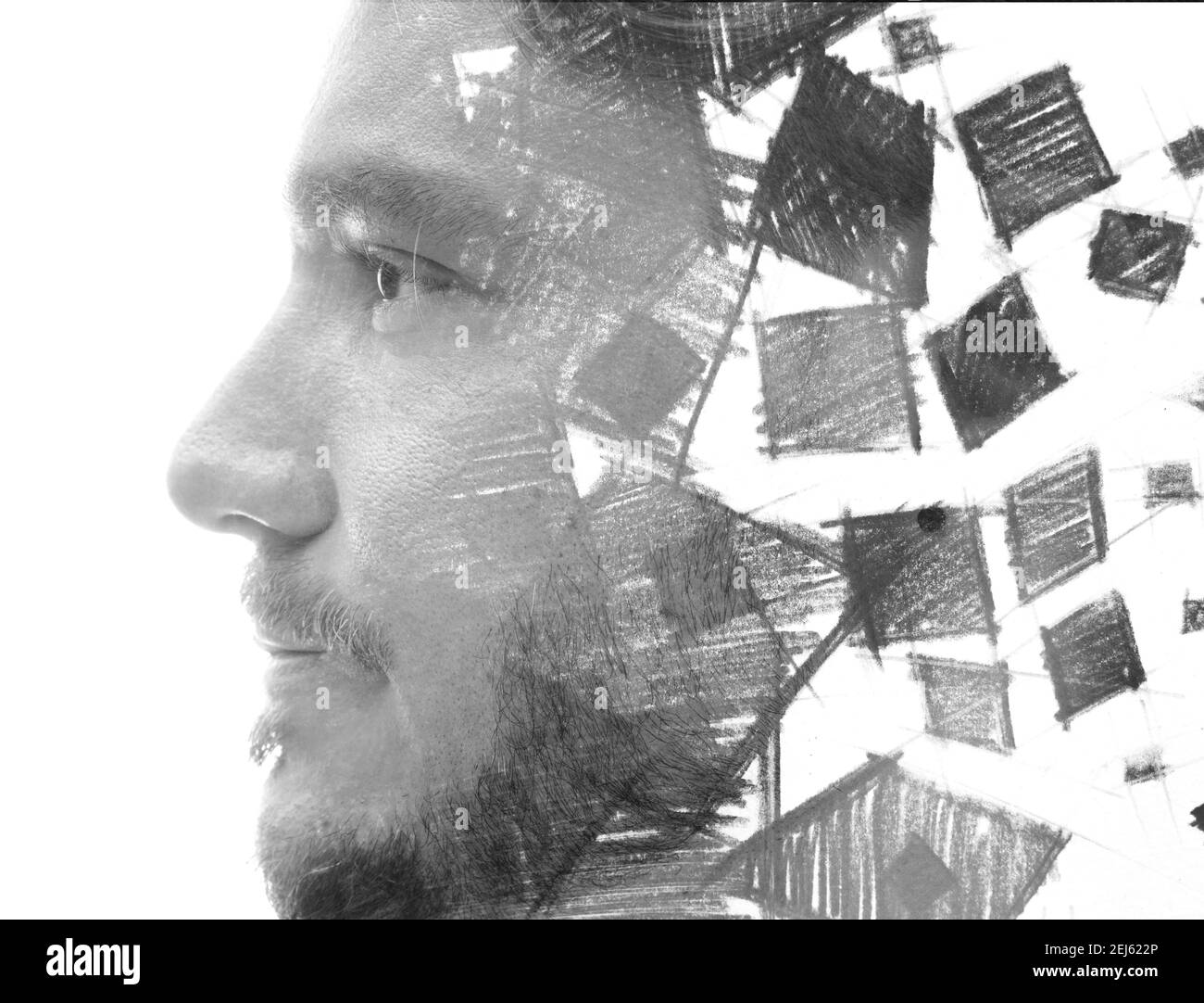 A creative man's profile portrait in black and white Stock Photo - Alamy