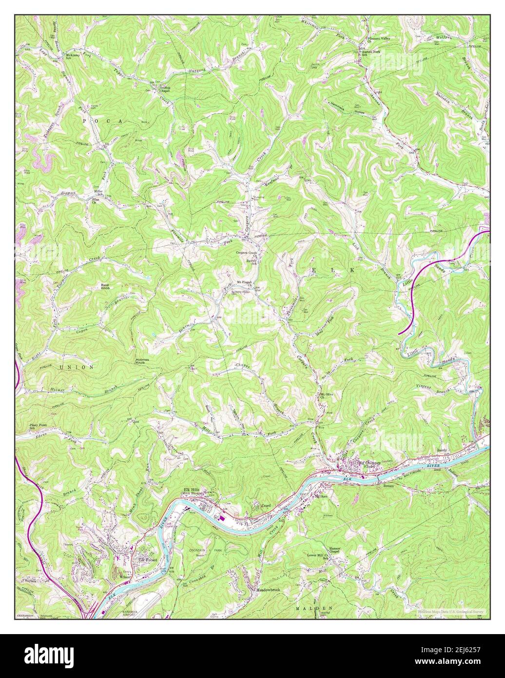 Big Chimney, West Virginia, map 1958, 124000, United States of America
