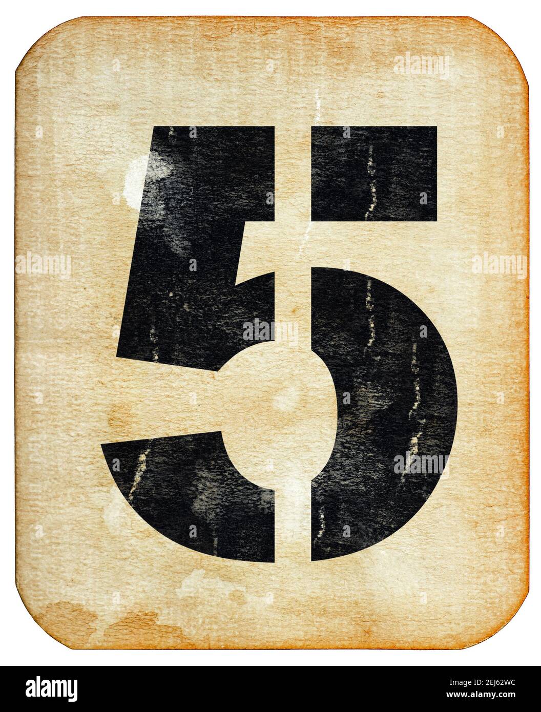 Number five. Used cardboard sign. Old stained paper texture background Stock Photo