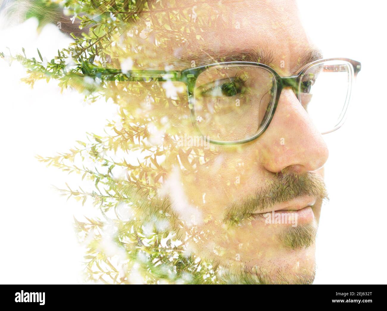 A double exposure portrait of a man with glasses Stock Photo - Alamy