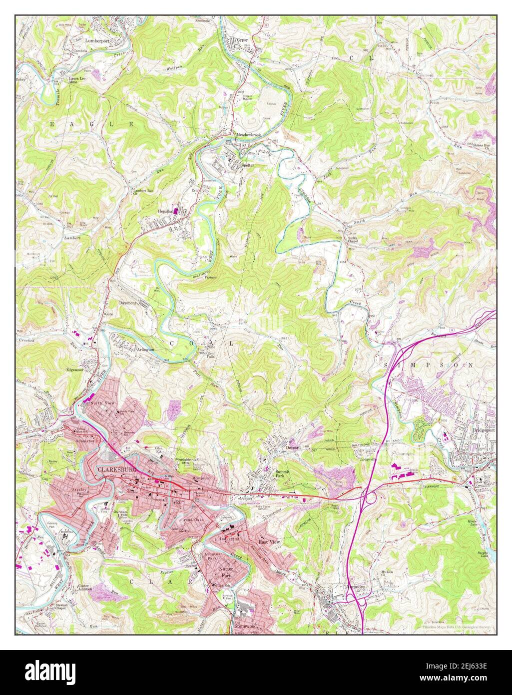 Clarksburg, West Virginia, map 1958, 124000, United States of America