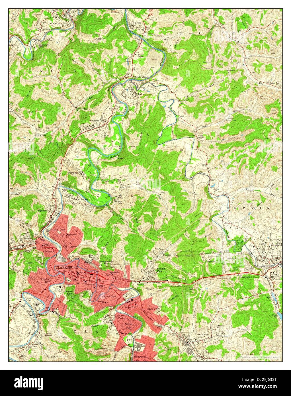 Clarksburg, West Virginia, map 1958, 124000, United States of America