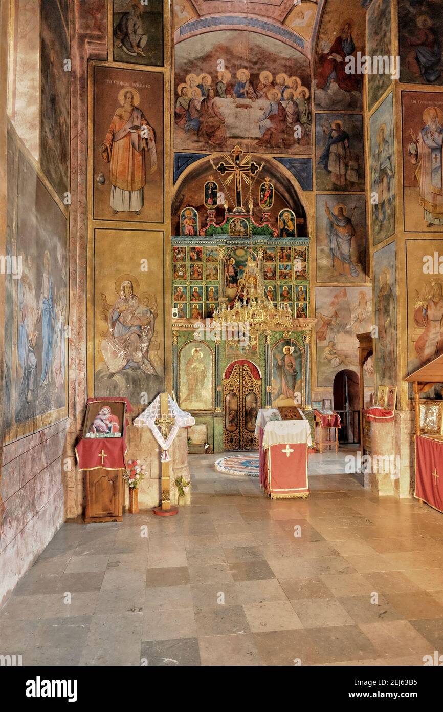 BAJINA BASTA, SERBIA - AUGUST 05, 2016: interior of the church dedicated to the Jesus Christ Ascension in Raca Serbian Orthodox Monastery Stock Photo