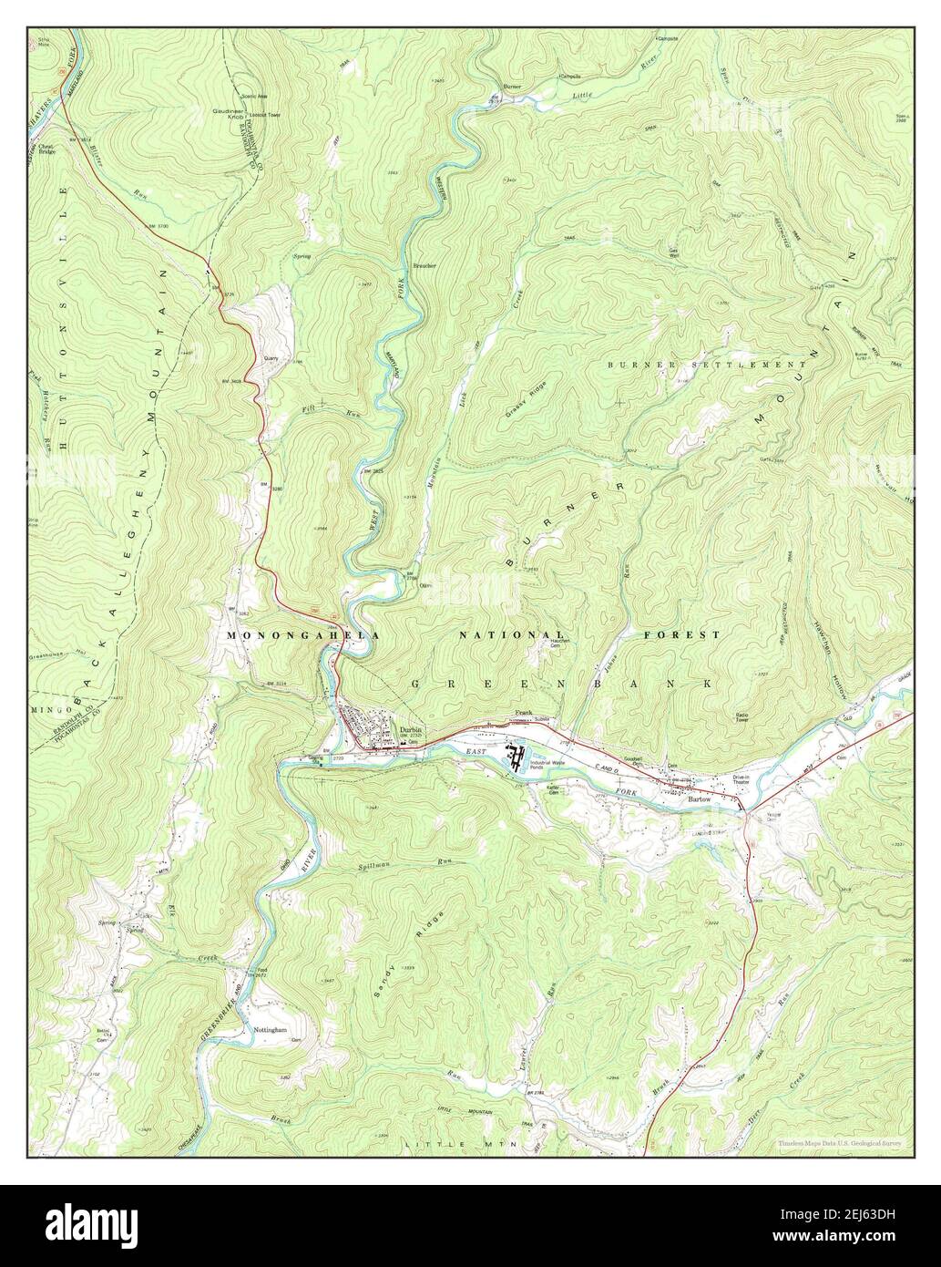 Durbin, West Virginia, map 1977, 1:24000, United States of America by Timeless Maps, data U.S. Geological Survey Stock Photo