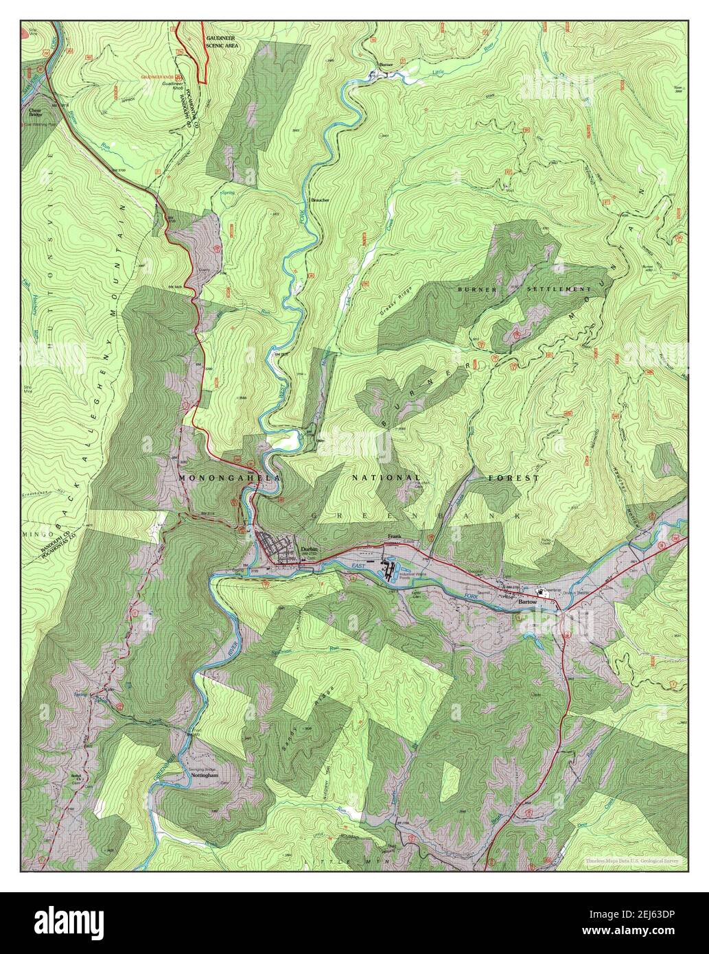 Durbin, West Virginia, map 1995, 1:24000, United States of America by Timeless Maps, data U.S. Geological Survey Stock Photo