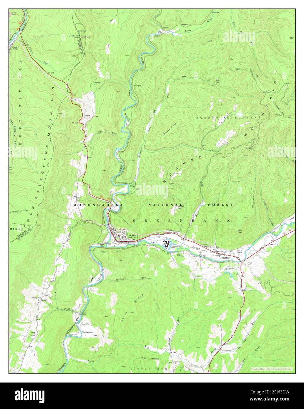 Durbin, West Virginia, map 1977, 1:24000, United States of America by Timeless Maps, data U.S. Geological Survey Stock Photo