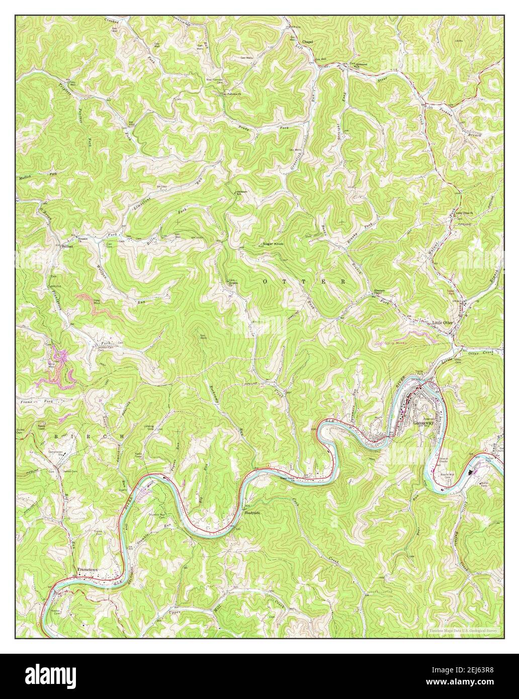 Gassaway, West Virginia, map 1965, 1:24000, United States of America by Timeless Maps, data U.S. Geological Survey Stock Photo