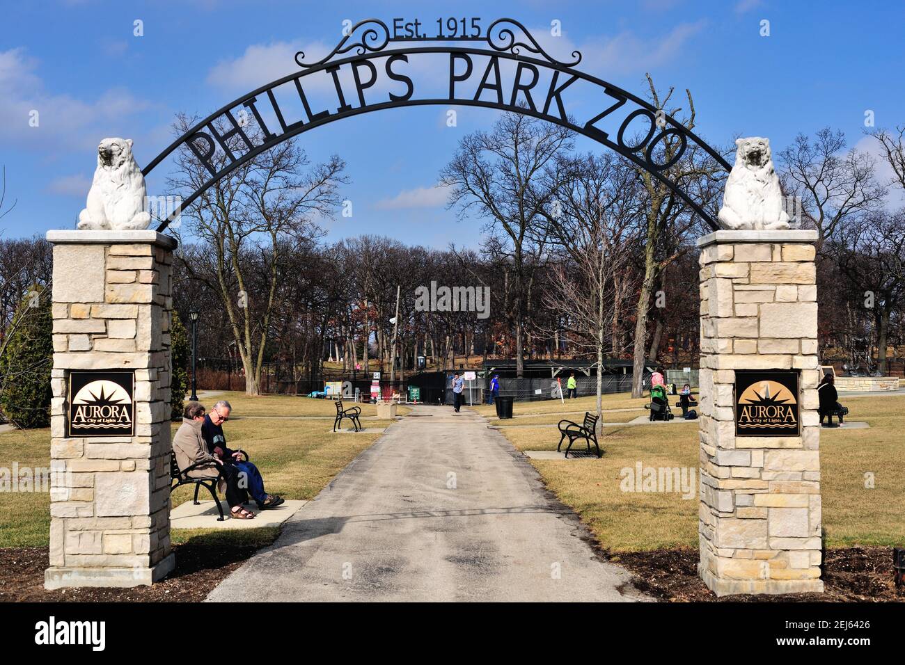 Aurora, Illinois, USA. A time-honored entryway to the Phillips Park Zoo. Stock Photo