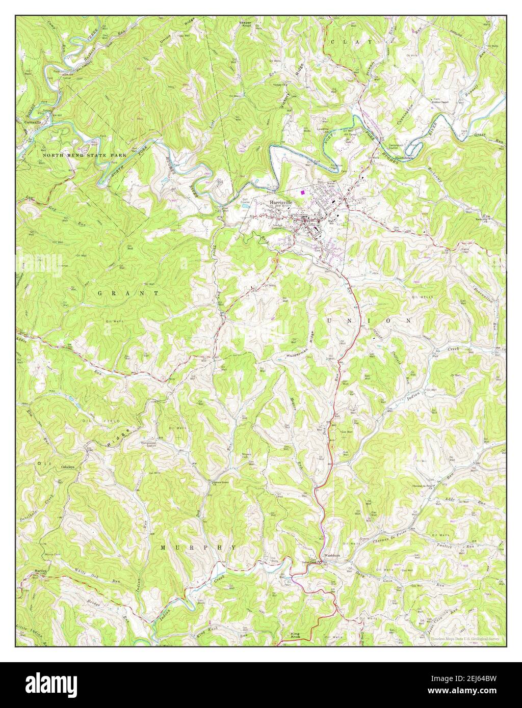 Harrisville, West Virginia, map 1964, 1:24000, United States of America by Timeless Maps, data U.S. Geological Survey Stock Photo