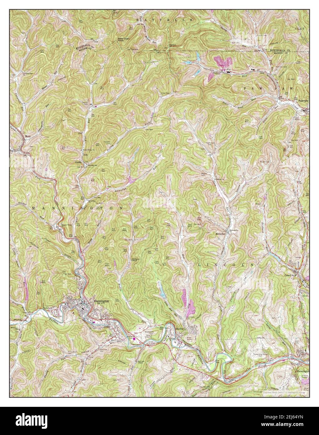 Mannington, West Virginia, map 1960, 1:24000, United States of America by Timeless Maps, data U.S. Geological Survey Stock Photo