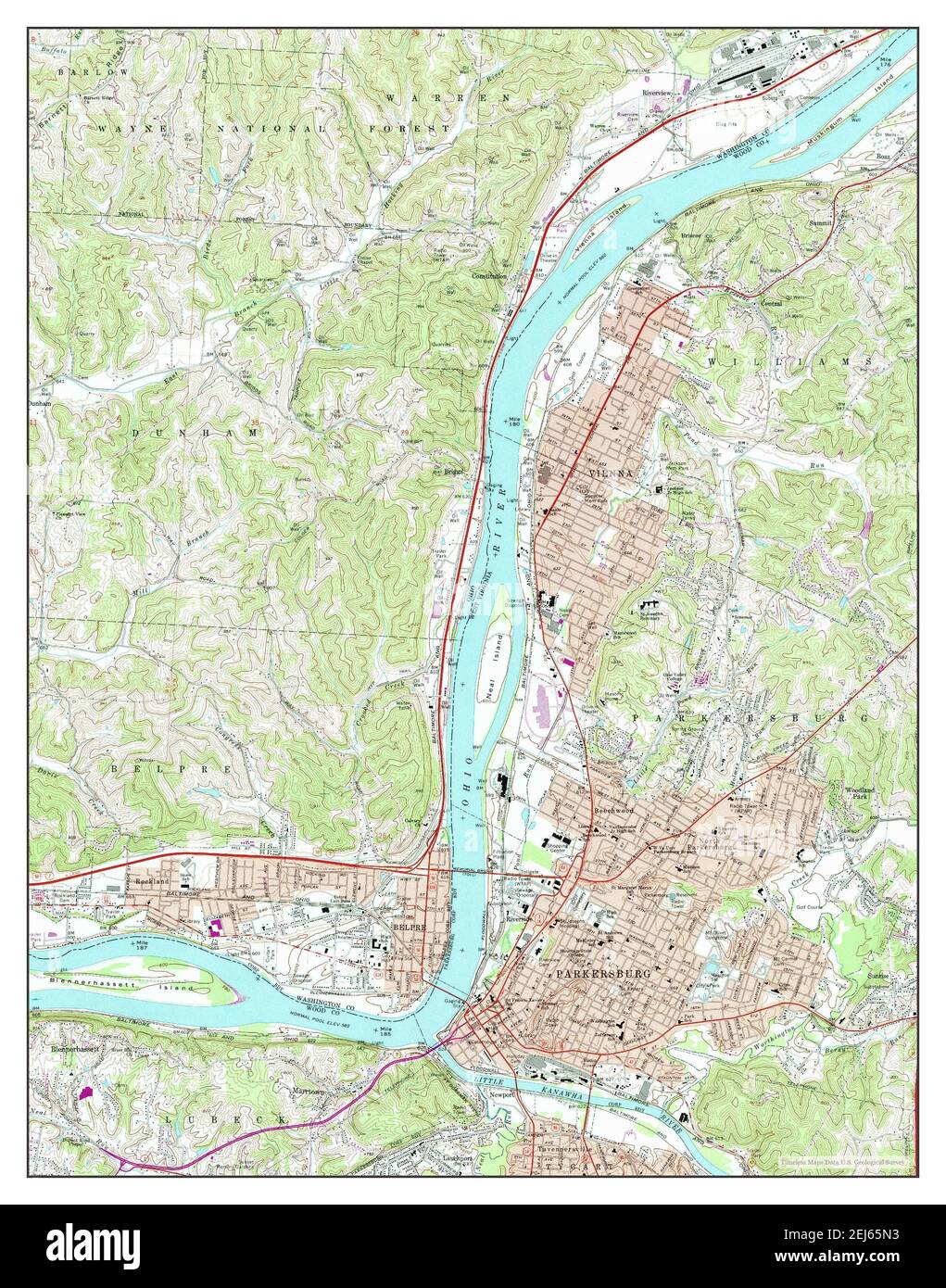Parkersburg, West Virginia, map 1969, 1:24000, United States of America by Timeless Maps, data U.S. Geological Survey Stock Photo