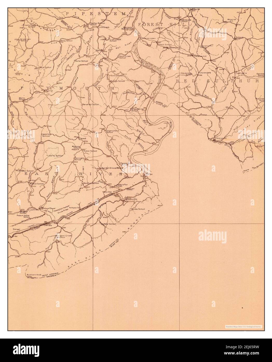 Peterstown, West Virginia, map 1913, 1:48000, United States of America by Timeless Maps, data U.S. Geological Survey Stock Photo