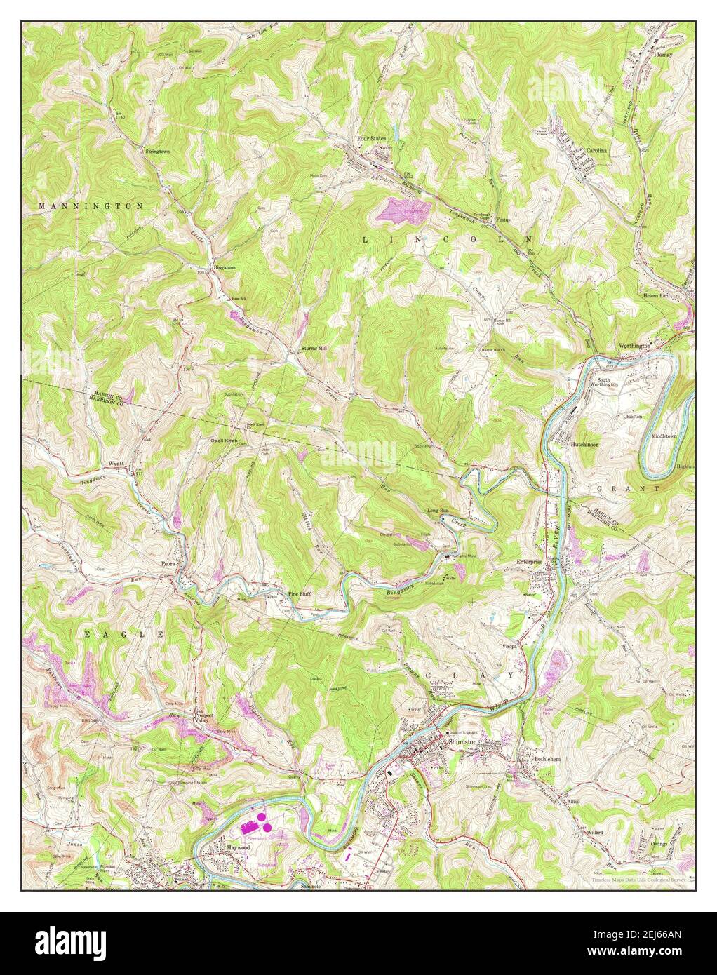 Shinnston, West Virginia, map 1960, 1:24000, United States of America by Timeless Maps, data U.S. Geological Survey Stock Photo