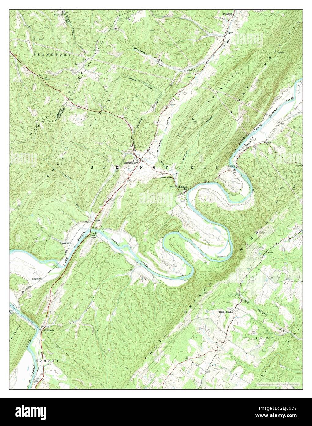 Springfield, West Virginia, map 1973, 1:24000, United States of America by Timeless Maps, data U.S. Geological Survey Stock Photo
