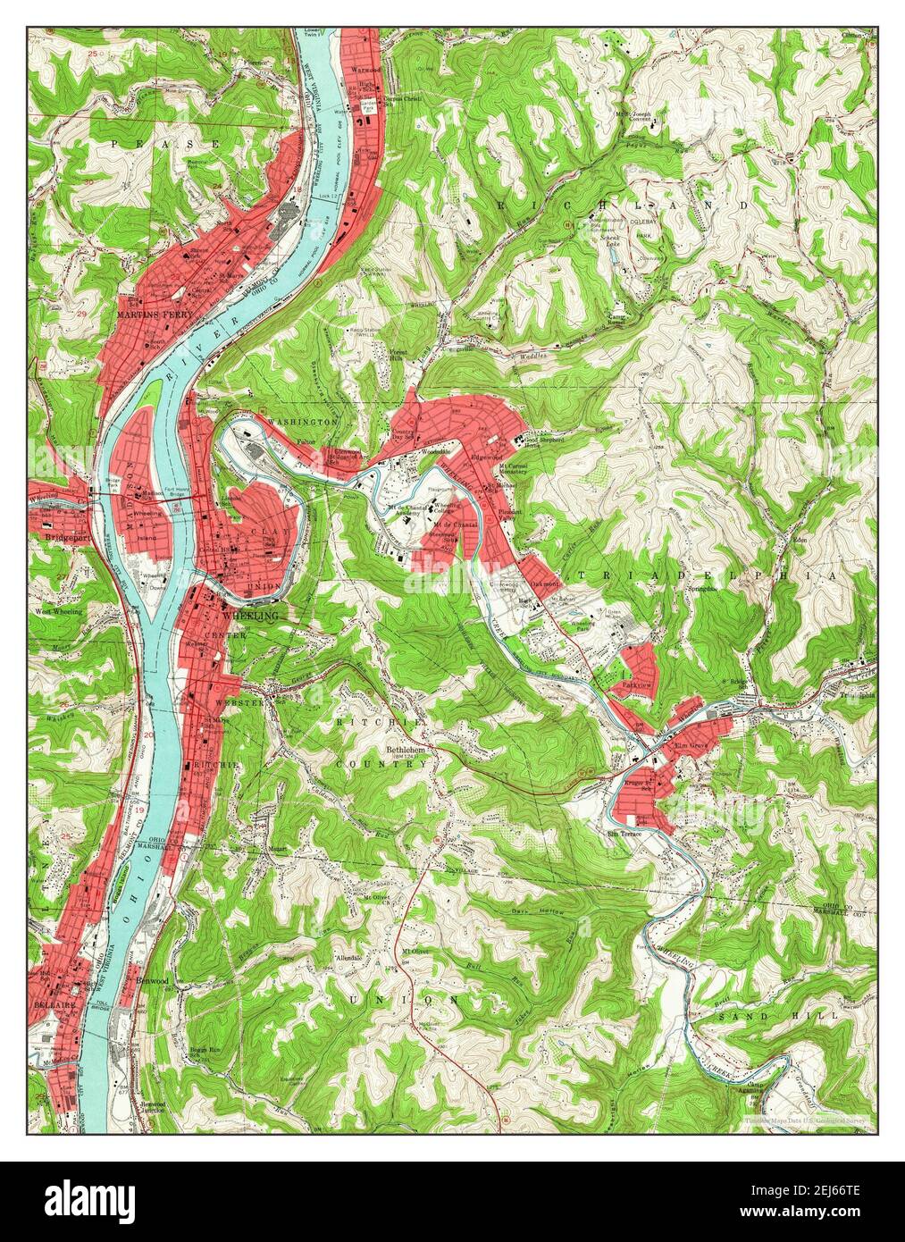 Wheeling, West Virginia, map 1956, 1:24000, United States of America by Timeless Maps, data U.S. Geological Survey Stock Photo