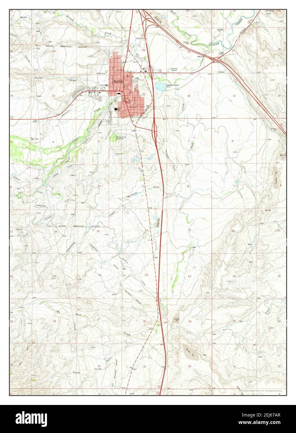 Historical Map of Buffalo, Wyoming 1970
