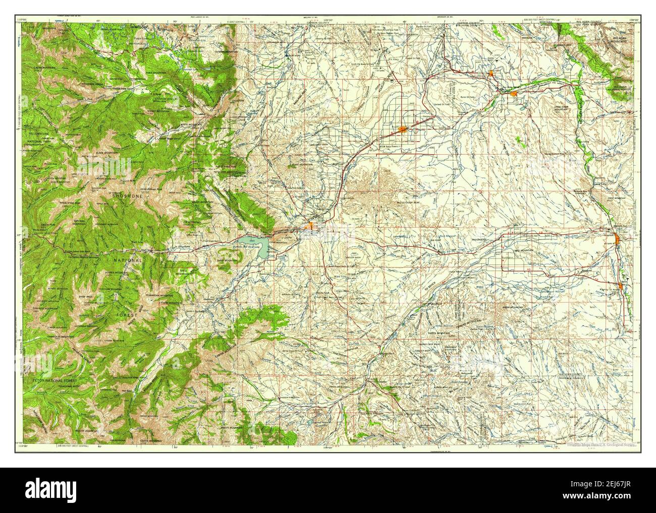Cody, Wyoming, map 1958, 1:250000, United States of America by Timeless Maps, data U.S. Geological Survey Stock Photo