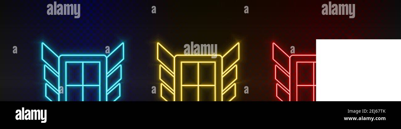 Neon icon set Antivirus block. Set of red, blue, yellow neon vector icon Stock Vector