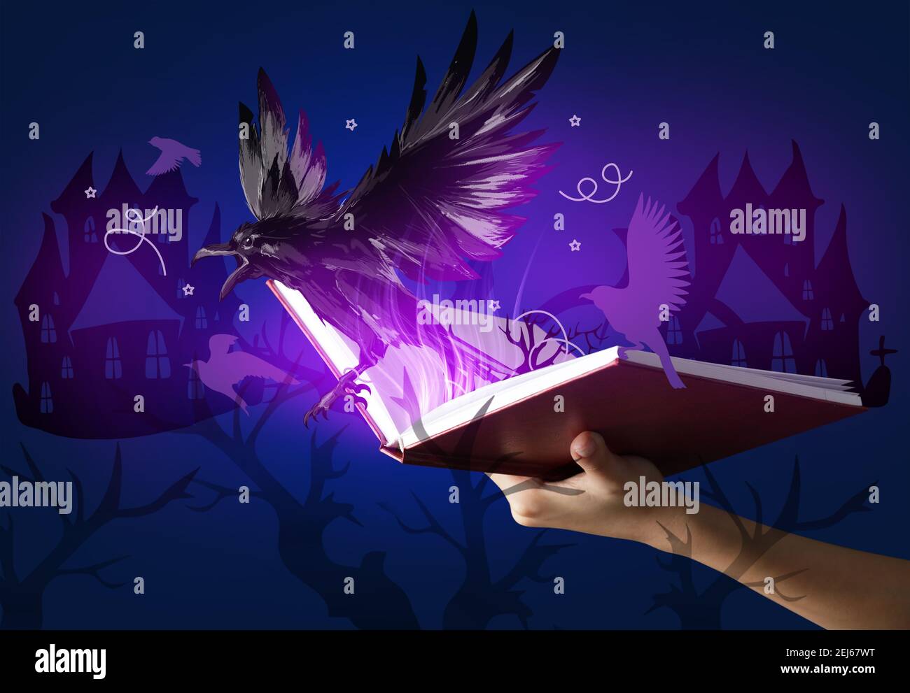 Hand holding book with drawn magic world on dark color background Stock Photo - Alamy Hand holding book with drawn magic world on dark color background Stock Photo - Alamy