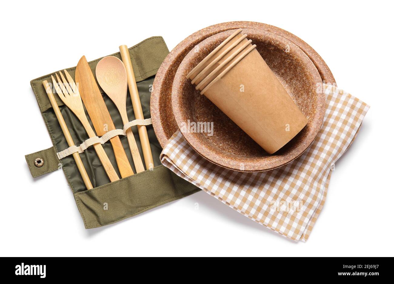 Eco tableware on white background Stock Photo - Alamy