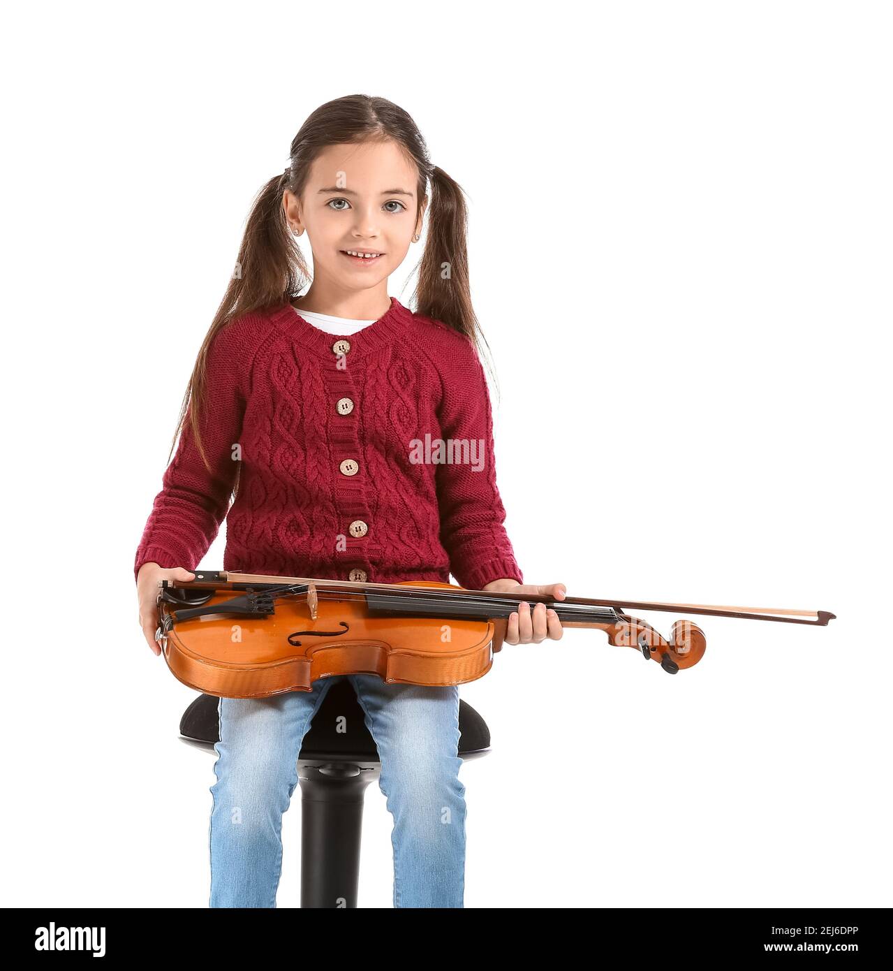 Little girl with violin on white background Stock Photo - Alamy