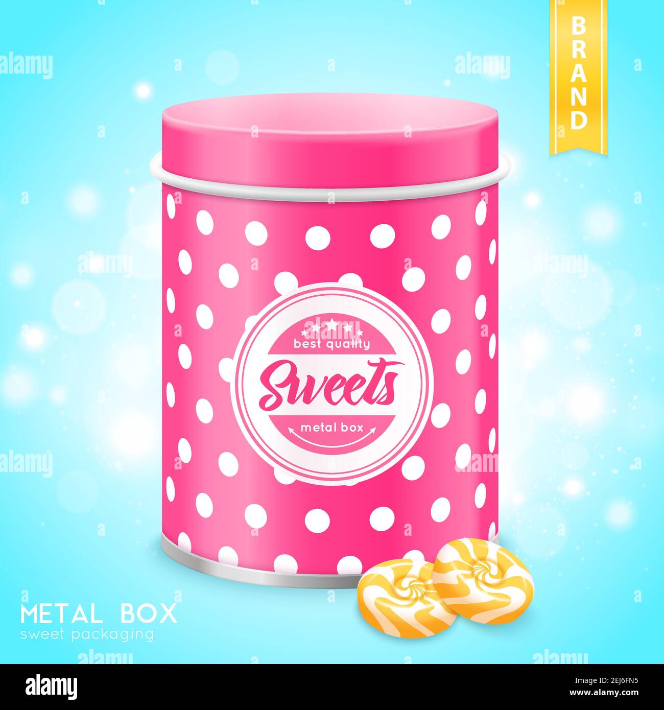 Pink tin metal box sweets cookies container realistic closeup image