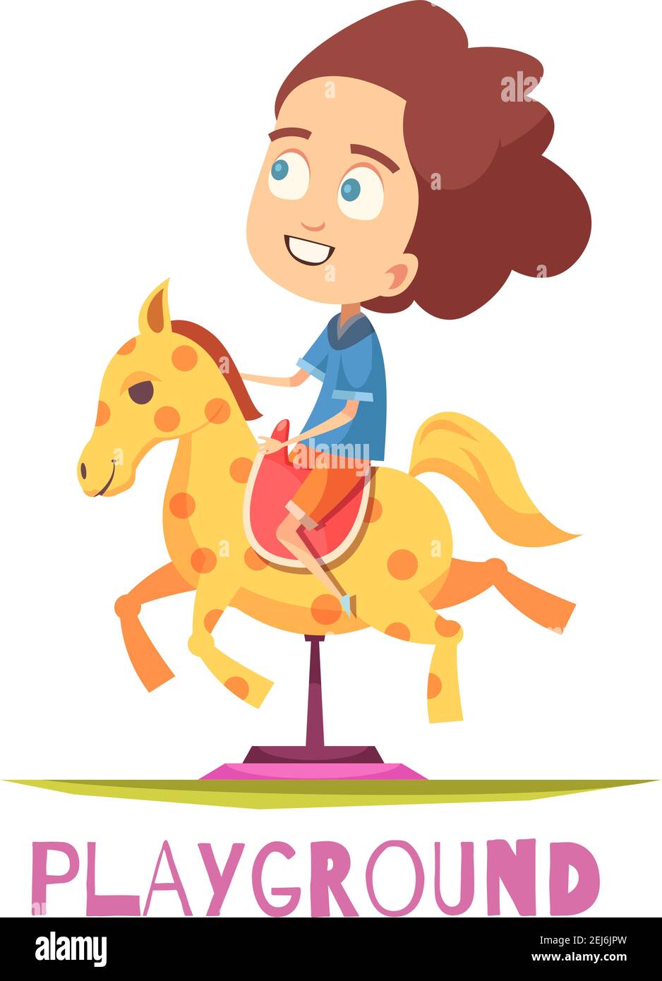 Human Rocking Pony Children playground composition with doodle style human character of ...