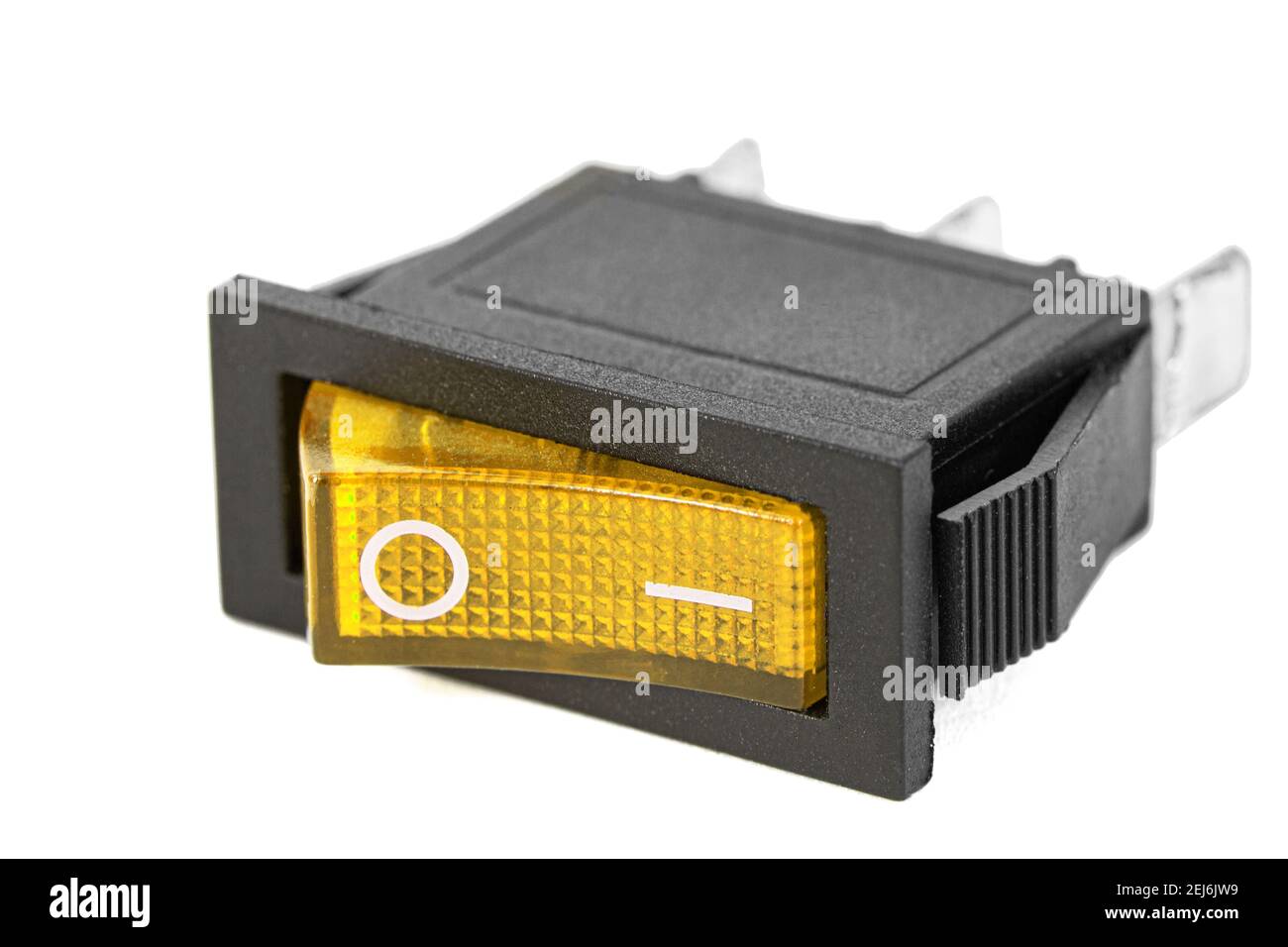 Yellow power switch at ON position, isolated on white background Stock ...