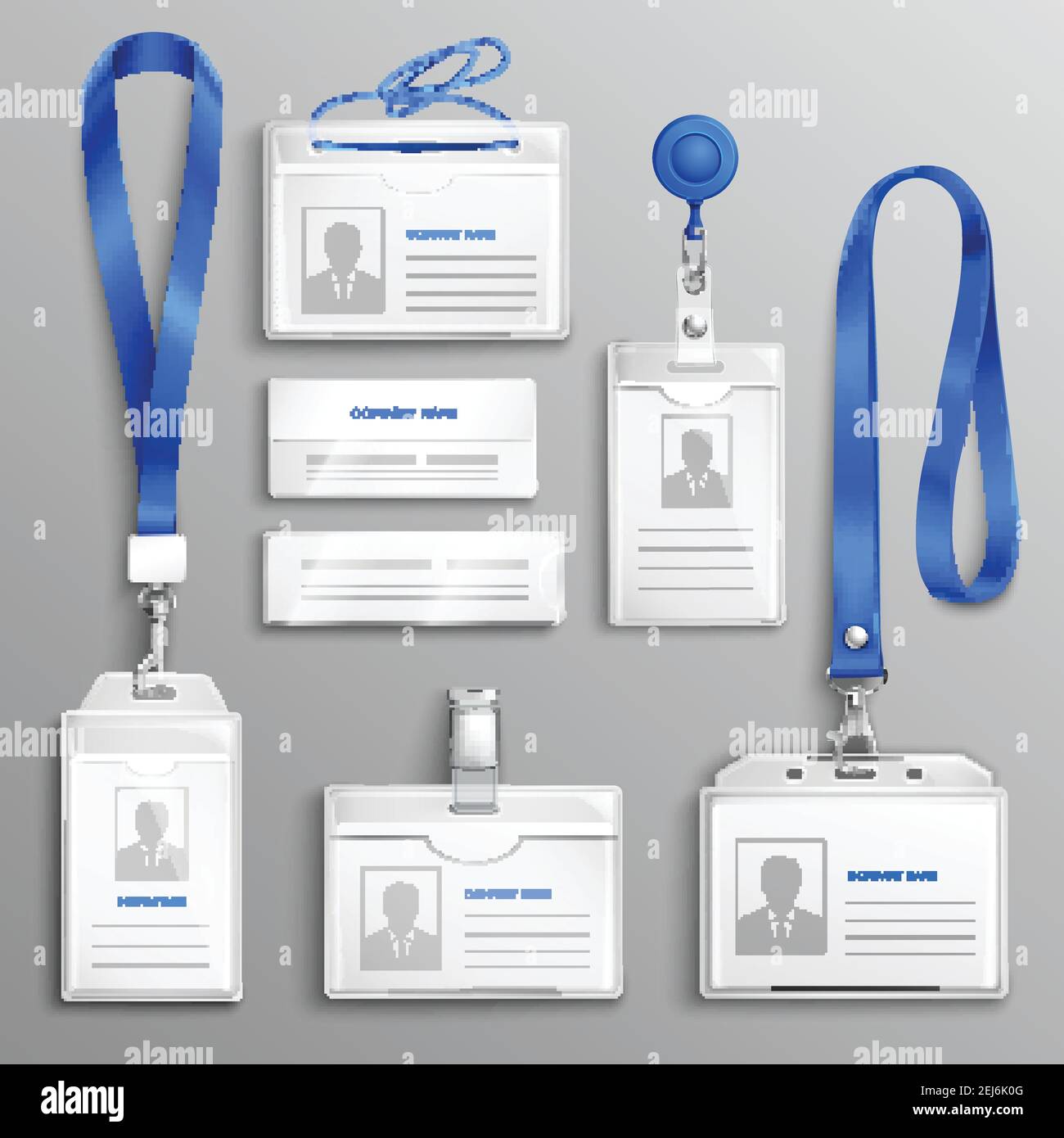 Clear plastic badges id cards holders collection with blue neck lanyards  and retractable reel clip realistic vector illustration Stock Vector Image  & Art - Alamy