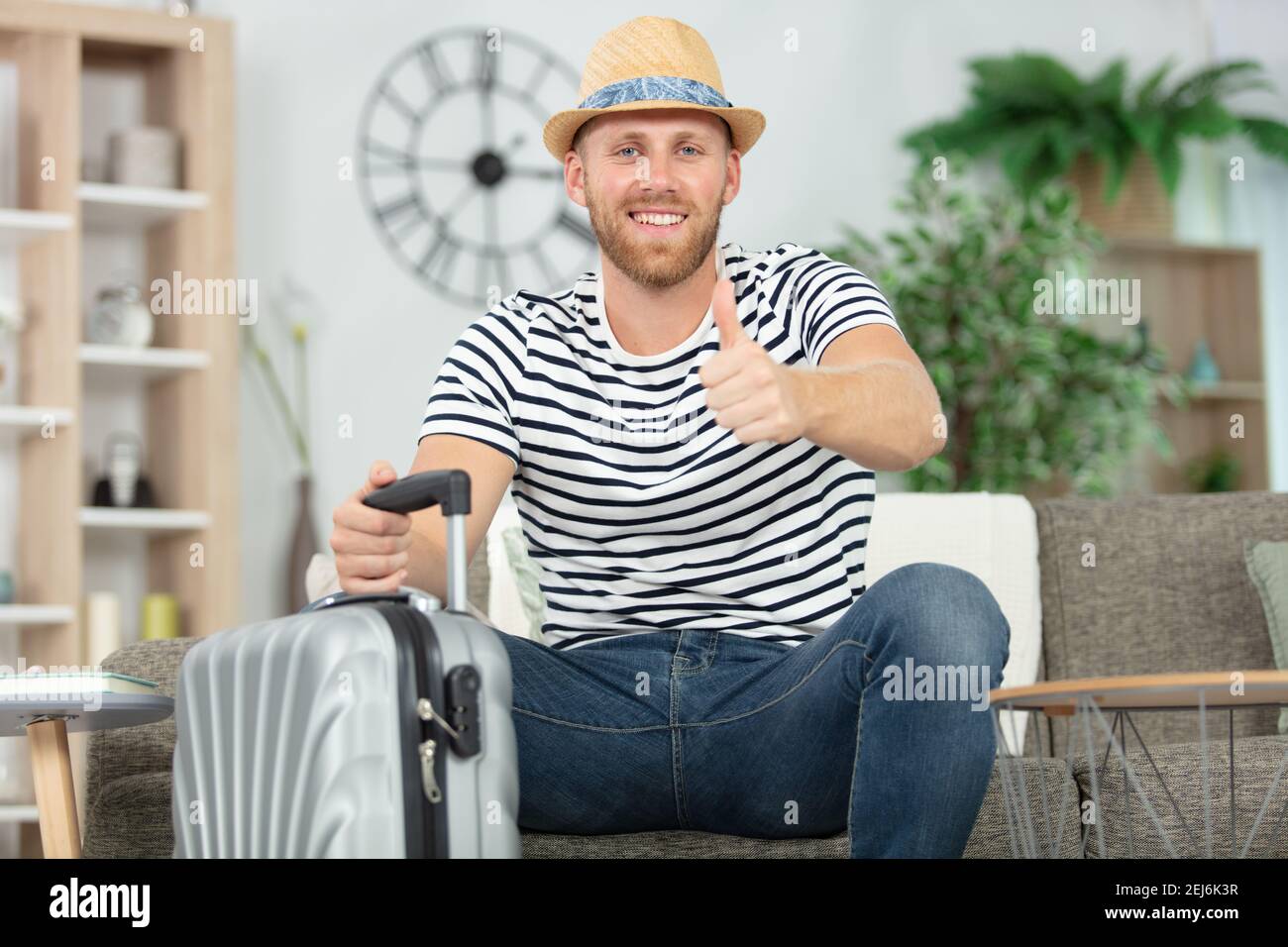 man packing the luggage prepare for journey Stock Photo