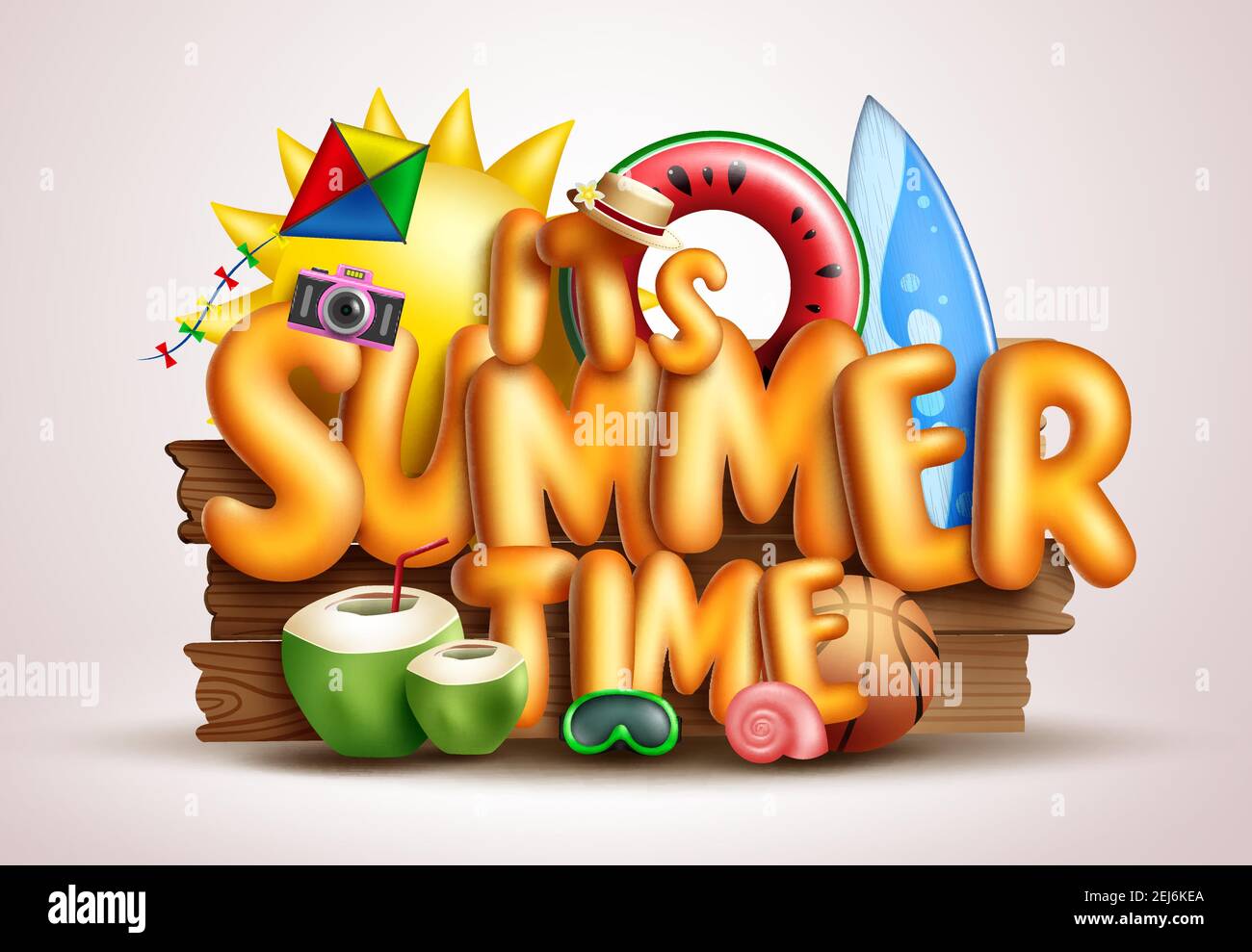 Summer vector concept design. Summer 3d text in wood texture background ...