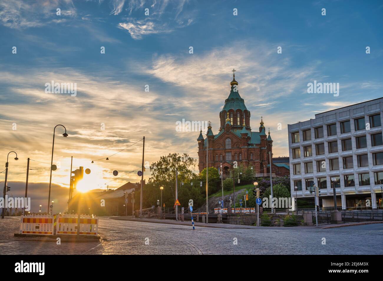 Helsinki Finland, sunrise city skyline at Uspenski Cathedral Stock Photo