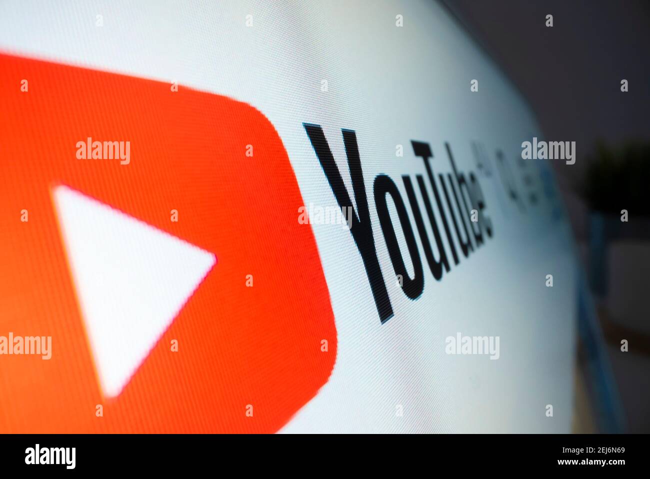 Close-up view of YouTube logo on its website Stock Photo